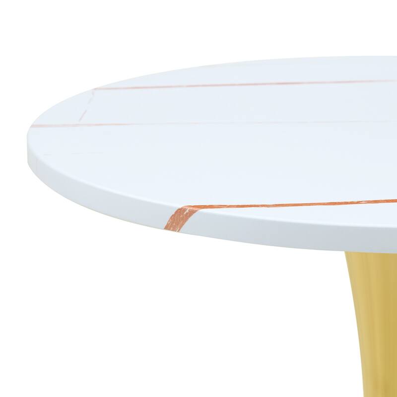 Round Dining Table, 23.6" Circle Tulip Table with Thickened Tabletop & Metal Pedestal