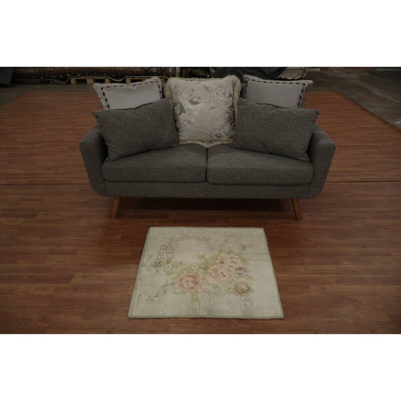 Hand Knotted Oriental 100% Silk Carpet Traditional Floral Beige & Ivories Art Deco Area Rug - 2' 7'' X 2' 8''