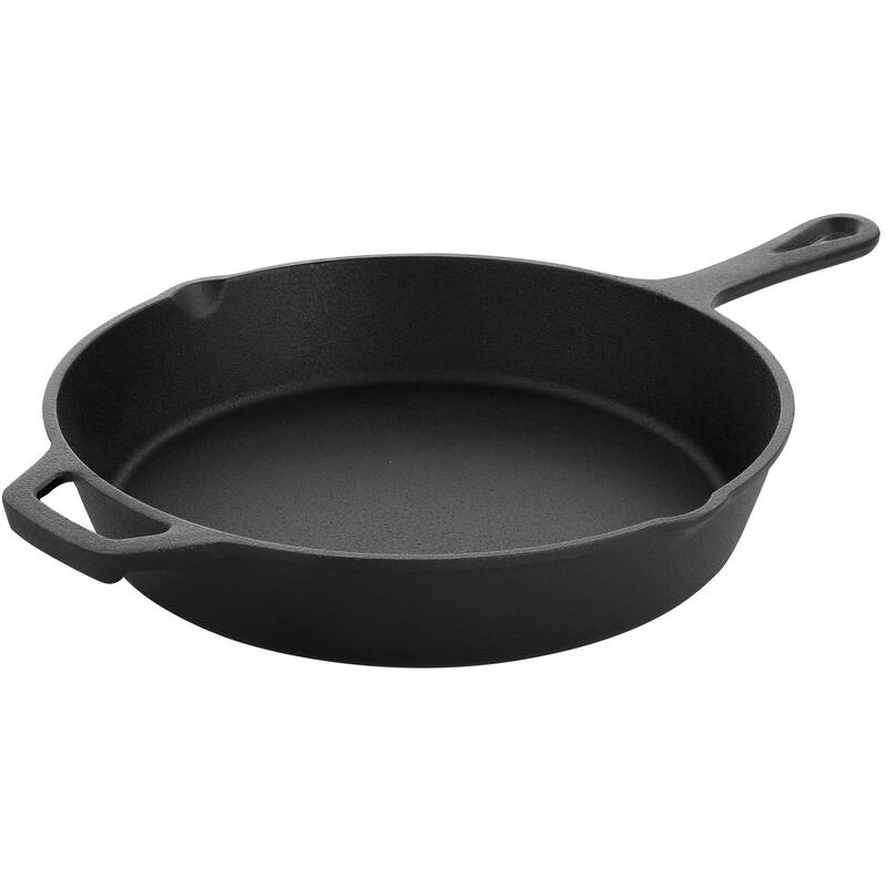 MegaChef 10 Inch Round Preseasoned Cast Iron Frying Pan with Handle in Black - 10 Inch