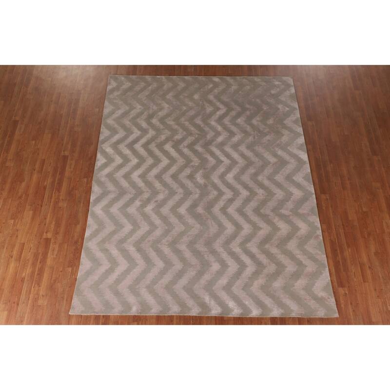 Chevron Style Modern Indian Area Rug Handmade Wool Carpet - 7'11"x 9'10"