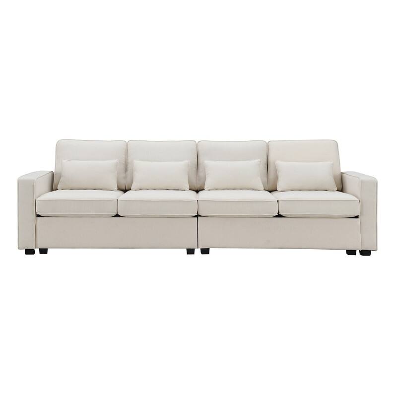 104" modern linen four seater sofa with armrest pockets
