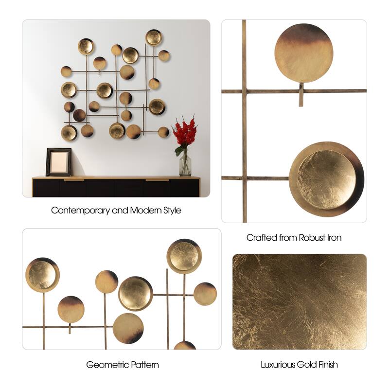Sagebrook Home Iron Metal Wall Deco - Enliven Your Space with 29" Gold Circles Art Piece, Durable Iron Construction