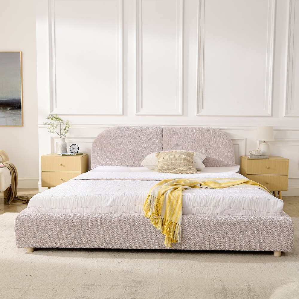 Fabric Upholstered Bed Frame Modern American Platform Bed Frame with Curved Headboard/Sturdy Legs Support/No Box Spring Needed