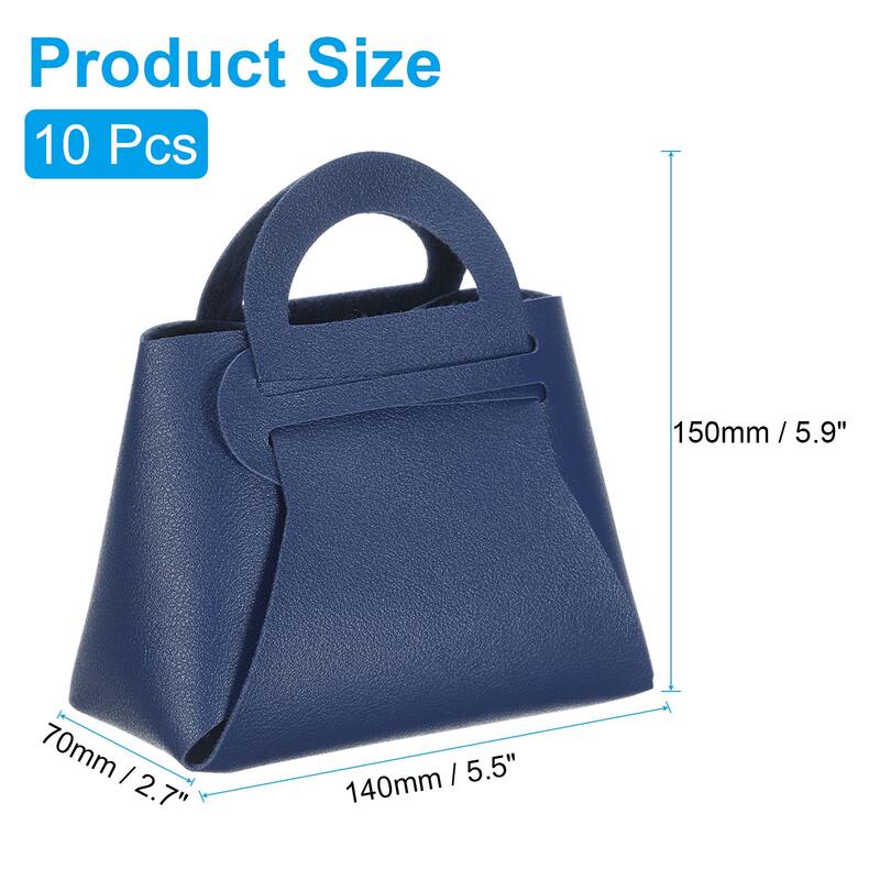 10Pcs PU Leather Gift Boxes with Handles, Wedding Candy Bags - Dark Blue - 6 x 3 x 5.9 Inch