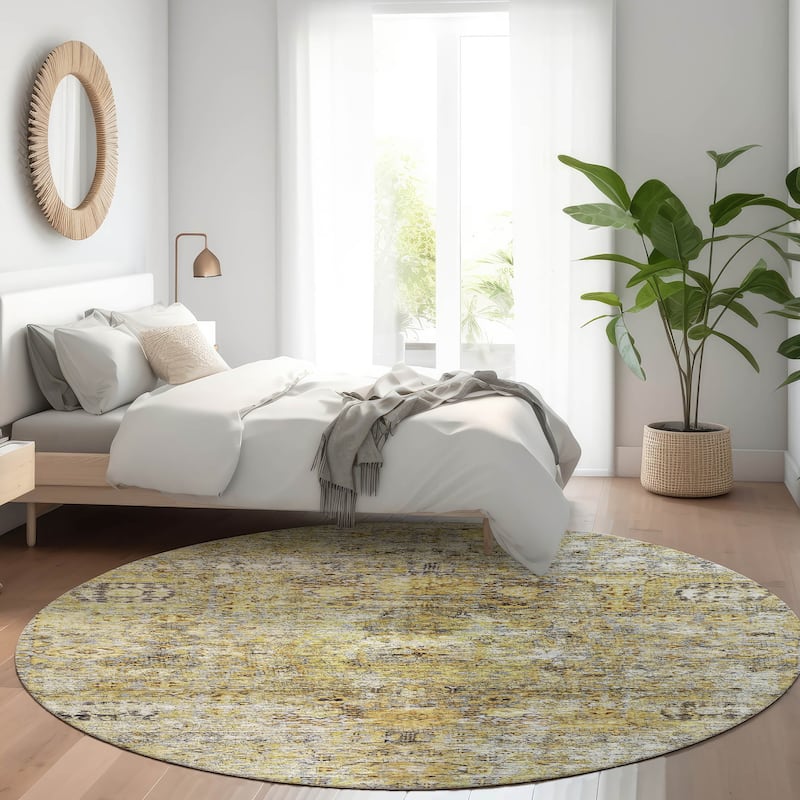 Machine Washable Indoor/ Outdoor Vintage Traditional Chantille Rug - Aloe - 8' x 8'