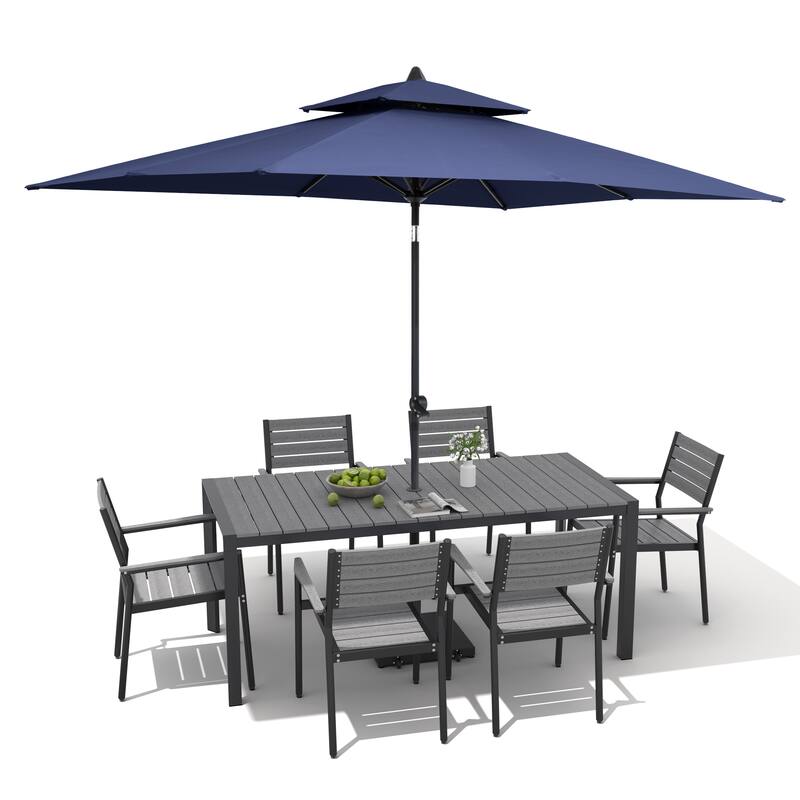 9/11-Piece Patio Dining Set Aluminum Dining Table and Chairs w/10 ft Market Umbrella and Base with Wheels