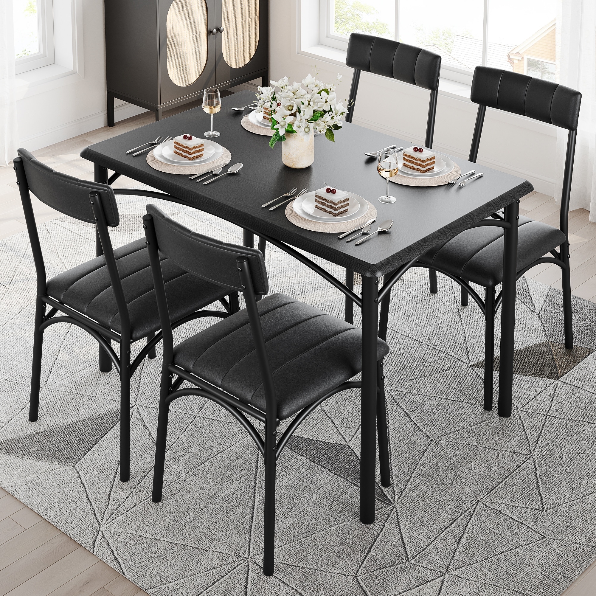 Dining Table Set, Kitchen Table and Chairs for 4, Table Set with 4 Upholstered Chairs, 5 Piece Dining Table Set,Grey