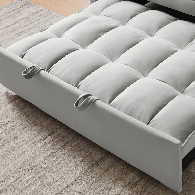 3 in 1 Convertible Velvet Sofa Couch w/Pullout Bed and Reclining Backres