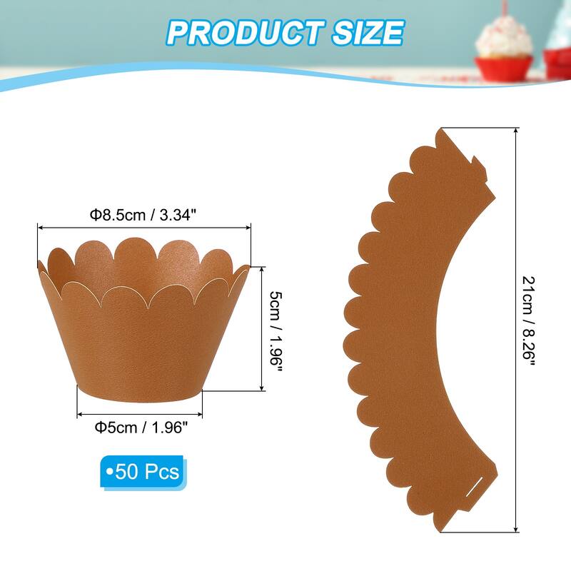 Cupcake Wrappers Paper, 50 Pack Baking Cups Standard Wave Decor - Copper