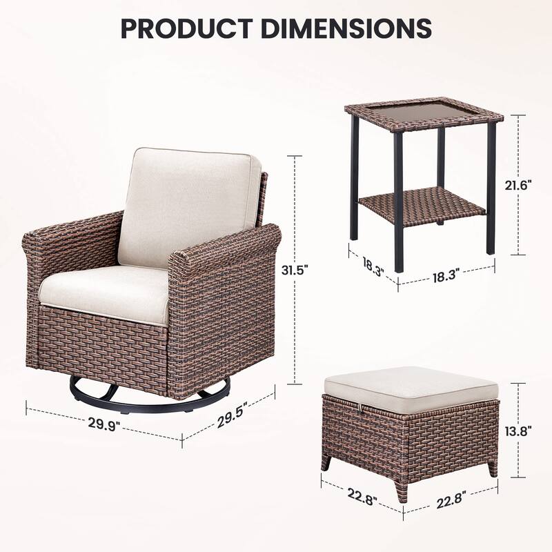Pocassy Outdoor Sofa Swivel Chairs Patio Chair Funiture Set