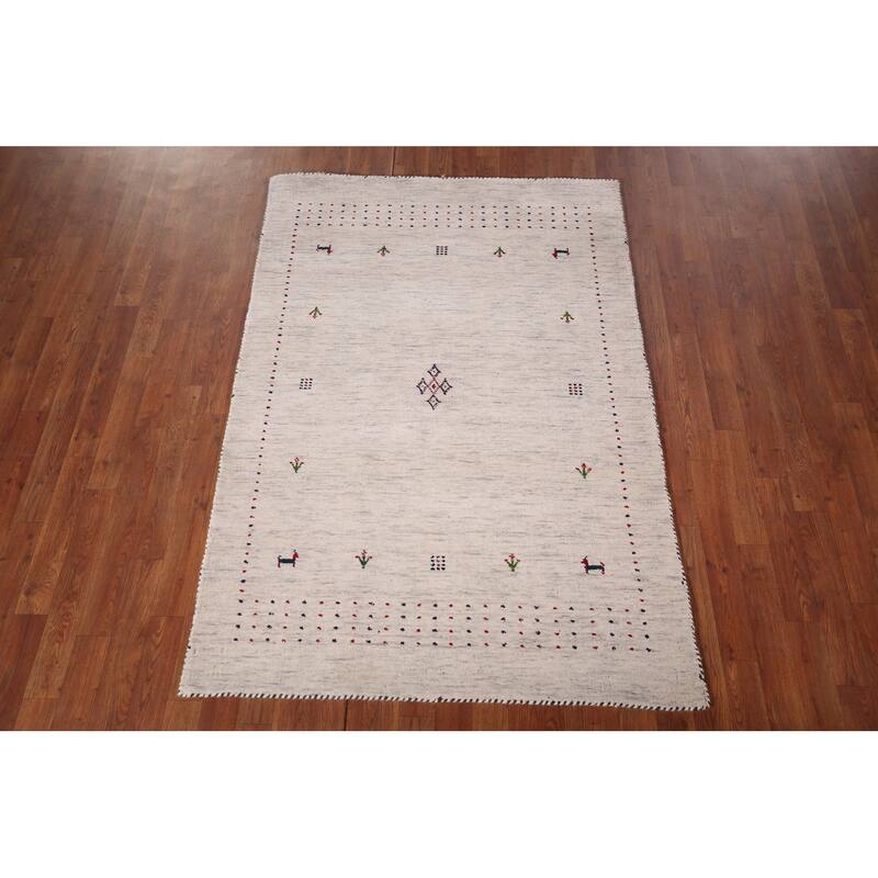 Tribal Animals Gabbeh Oriental Area Rug Hand-Knotted Wool Carpet - 3'11"x 5'10"