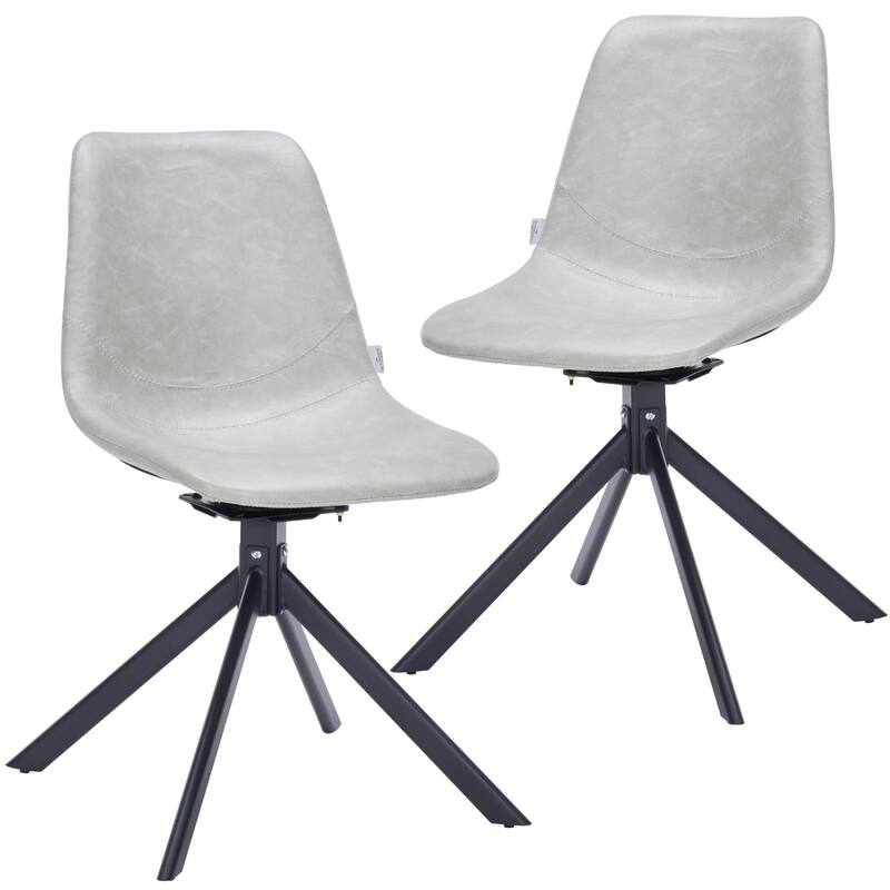Markley Leather Dining Chair 360 Degree Swivel with Iron legs Modern Accent Side Chair Set of 2 - Light Grey