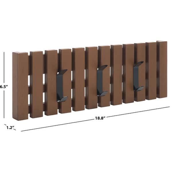 dimension image slide 7 of 12, SAFAVIEH Cato 3-Hook Wall Mounted Coat Rack - 19" W x 1" D x 7" H