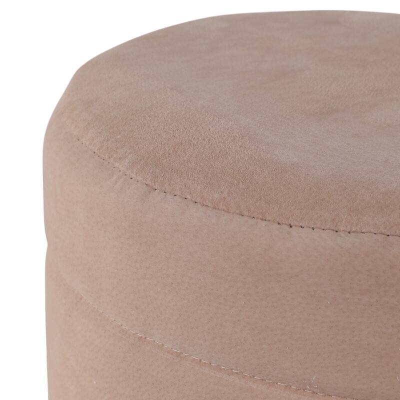 Wood Ottoman Round Compact Pouf Footstool Luxury Accent - 19" Brown