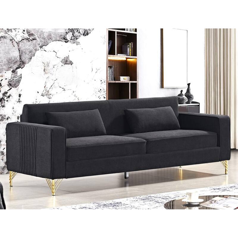 Modern Velvet Upholstered Living Room Sofa - Black