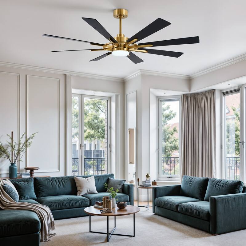 CO-Z 60'' 8-Blade Large Windmill Ceiling Fan with LED Lights and Remote for Living Room - Matte Black/White Blades