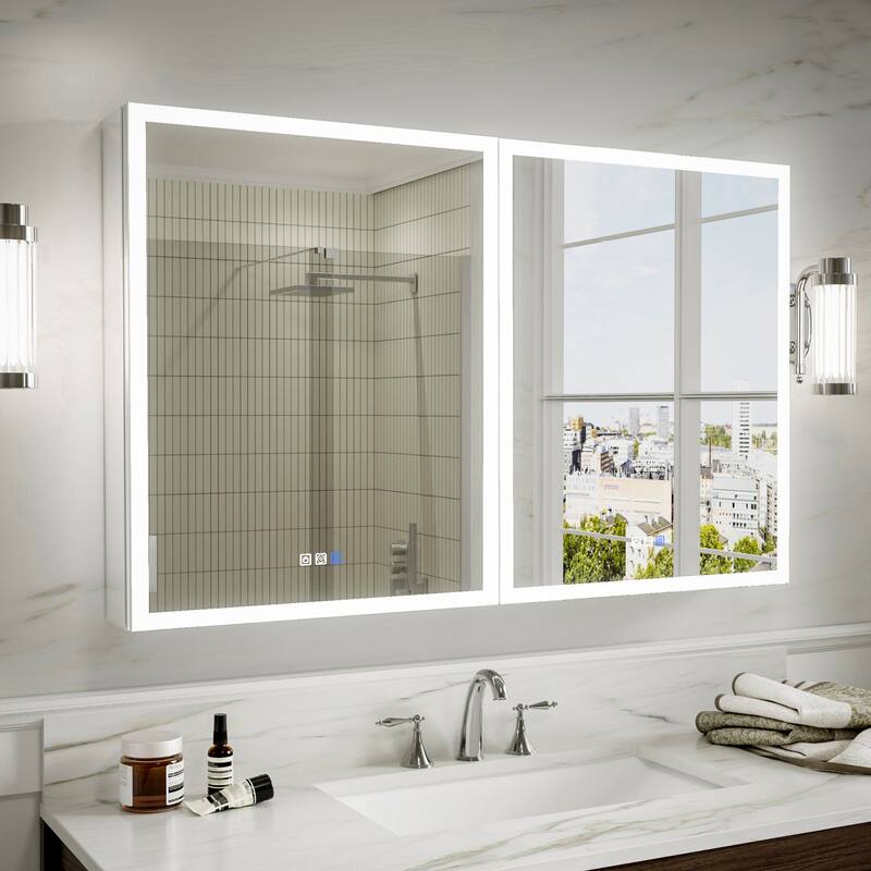 Modland 24"-30"W x 30"H LED Bathroom Medicine Cabinet with Mirror Anti-Fog,Surface or Recessed Mount