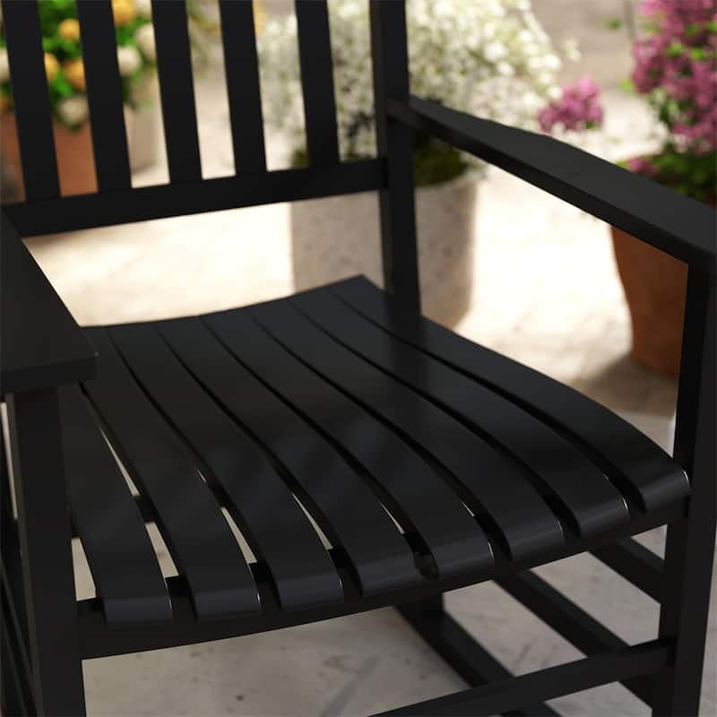 Poplar Wood Outdoor Rocking Chair with Slatted Design - 26.75" W x 34.75" D x 45.25" H