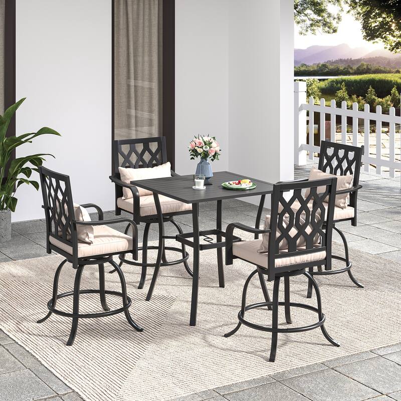Outdoor Swivel Dining Set with 29"W Cushion Chairs, Patio Table