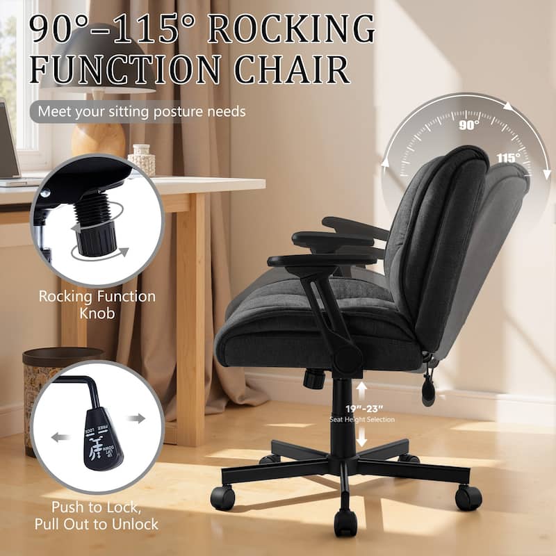 BOSSIN Criss Cross Office Chair with Flip-Up Arms - Wide Seat Desk Chair with Dynamic Airbag Lumbar Support & Wheels