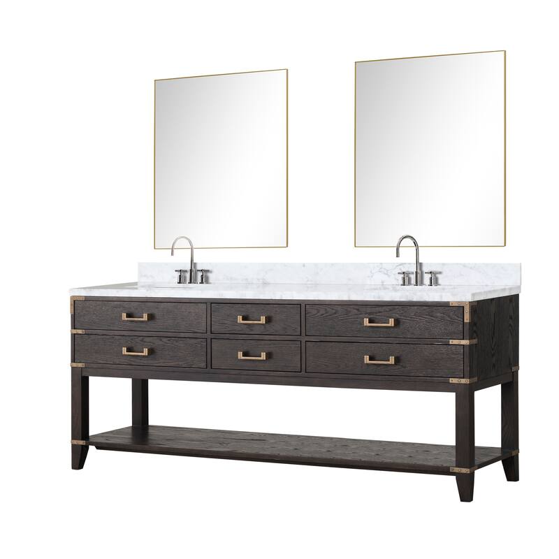 Lexora Norwalk Bath Vanity, Carrara Marble Top, Faucet Set, and Mirror