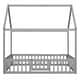 preview thumbnail 13 of 13, Full Size Wood House Bed with Roof, Fence and Door, Wooden Bedframe