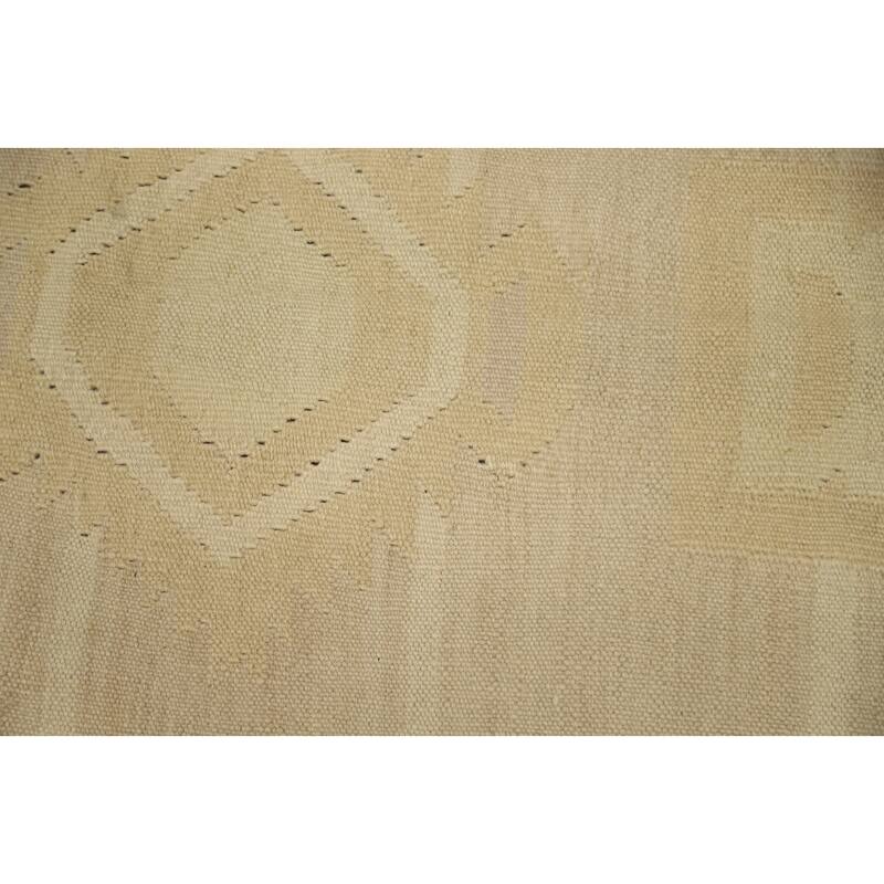 Hand Woven Oriental 100% Wool Carpet Southwestern Tribal Beige & Ivories Kilim Area Rug - 10' 2'' X 7' 9''