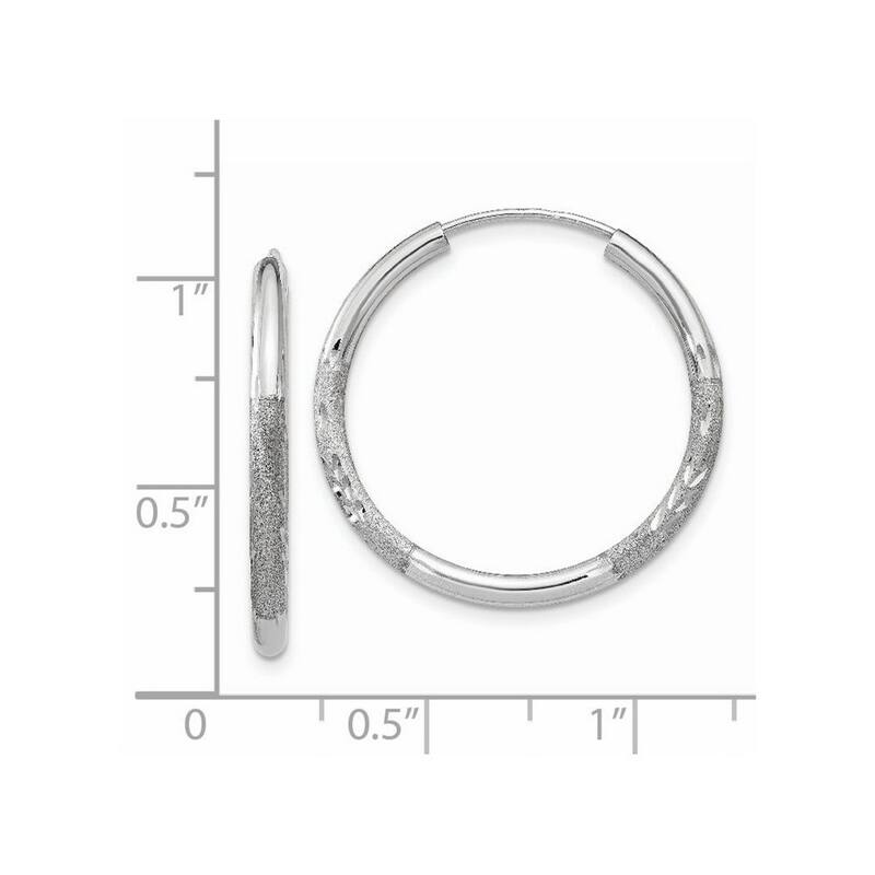 Curata 14k White Gold 2x21mm Diamond-Cut Endless Hoop Earrings