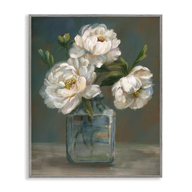 Stupell Traditional White Flower Trio Framed Giclee Art Design By Nan - 24 x 30 - Grey