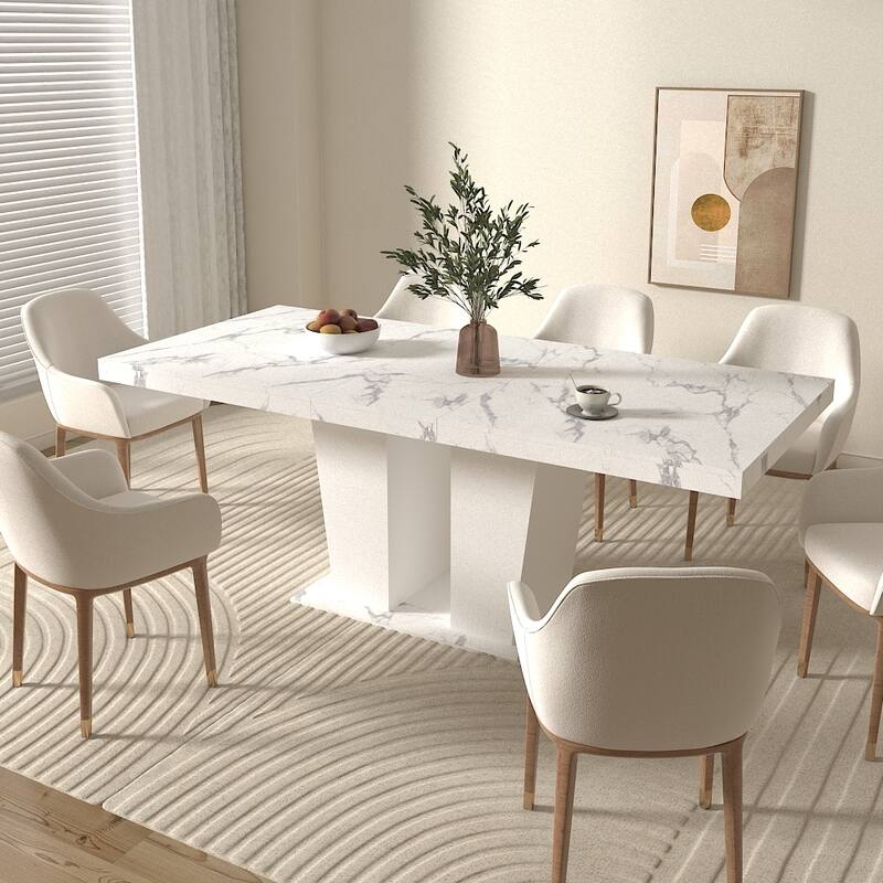 Extendable Dining Room Table, Wooden Kitchen Table with Double Pedestal Base, Large Meeting Table Home Office Table