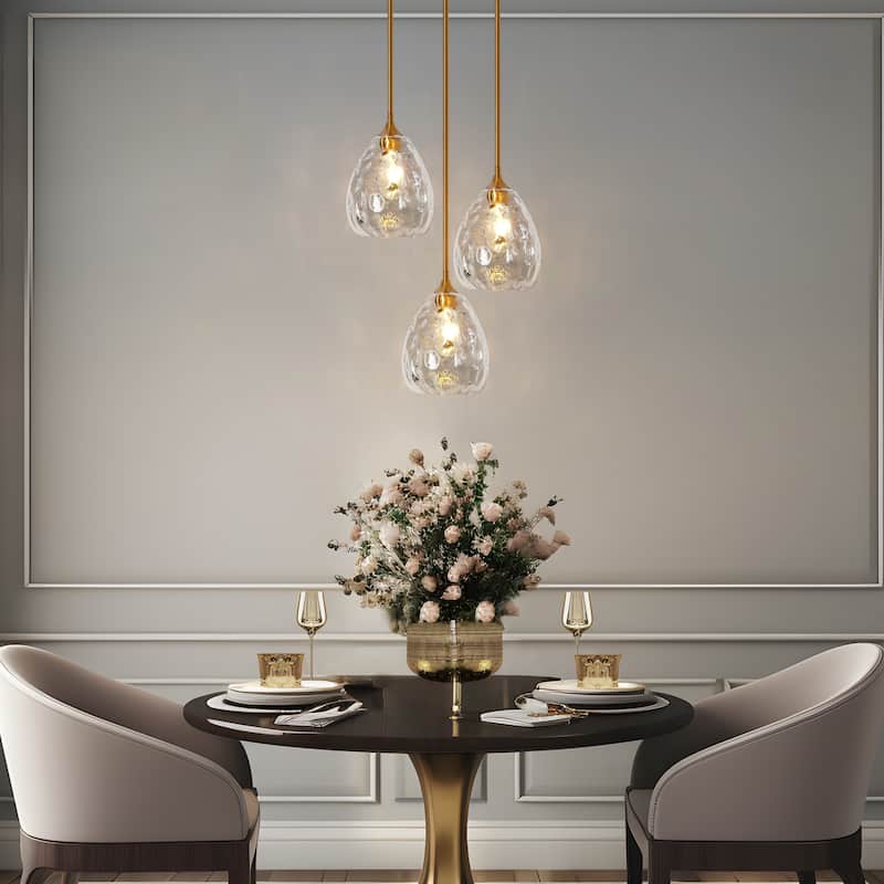 Modern Gold 1-Light Hand-blown Glass Pendant Light Art Deco Lamp for Kitchen Island - 7.8" W x 11.2" H