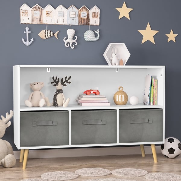 slide 2 of 19, Kids bookcase with Collapsible Fabric Drawers