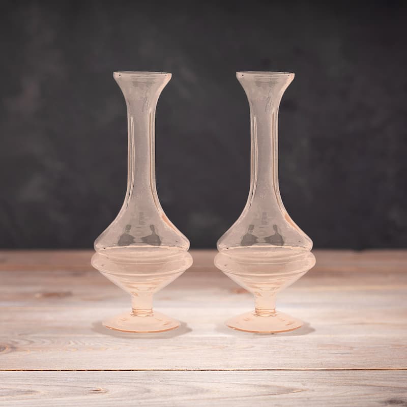 Solid Glass Stem Vases - 8.5" - Pink - Set of 2