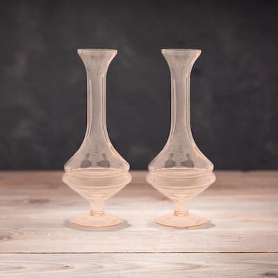 Solid Glass Stem Vases - 8.5" - Pink - Set of 2