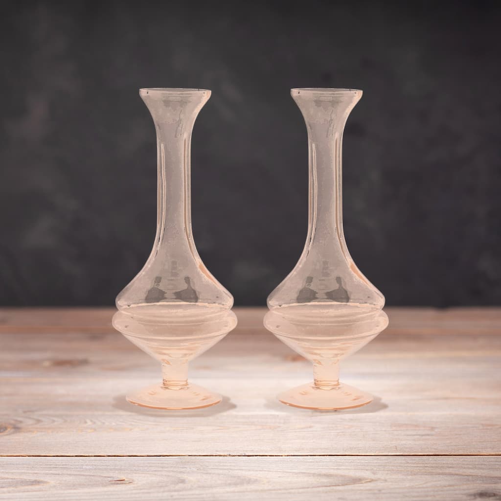 Solid Glass Stem Vases - 8.5" - Pink - Set of 2