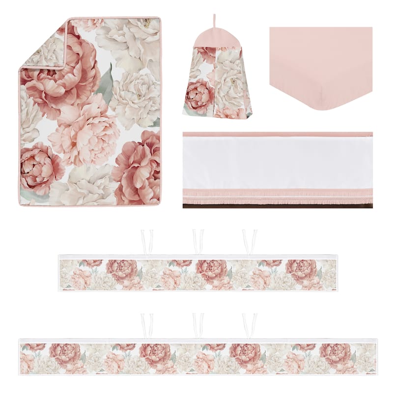 Blush Pink Boho Shabby Chic Floral Girl Sweet Jojo Designs 6p Crib Bedding +BreathableBaby Breathable Mesh Liner