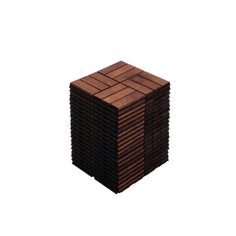 30 PCS Interlocking Deck Tiles Checker Pattern, 12" x 12" Square Acacia Hardwood Outdoor Flooring for Patio,Bancony,Pool Side