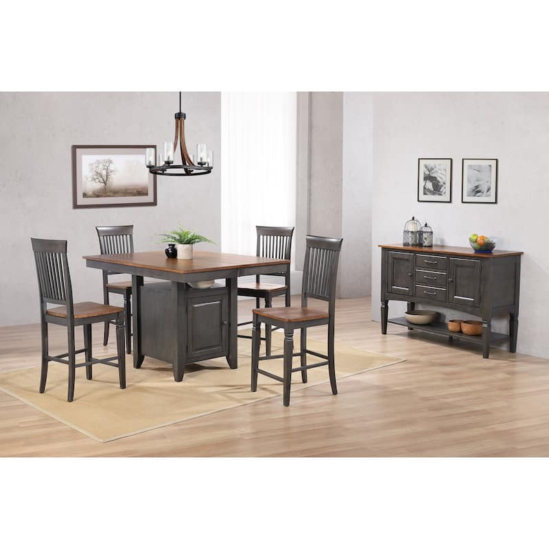 Counter Height Dining Set Extendable Table 5 Stools Storage Cabinet Distressed Brown Wood
