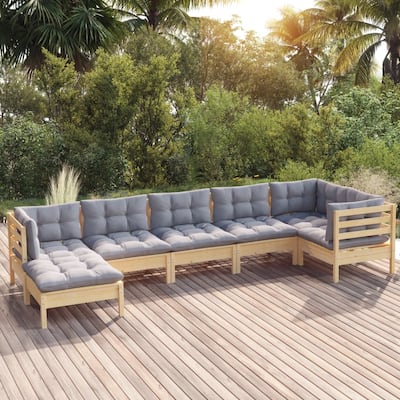 vidaXL Solid Pinewood Patio Lounge Set 7 Piece with Cushions Multi Colors - 25" x 25" x 24.6"
