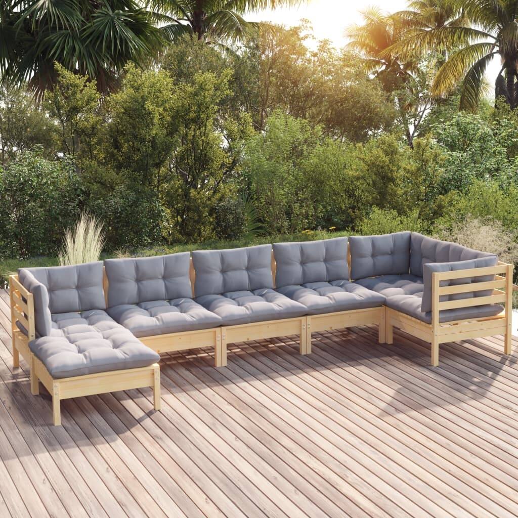 vidaXL Solid Pinewood Patio Lounge Set 7 Piece with Cushions Multi Colors - 25" x 25" x 24.6"