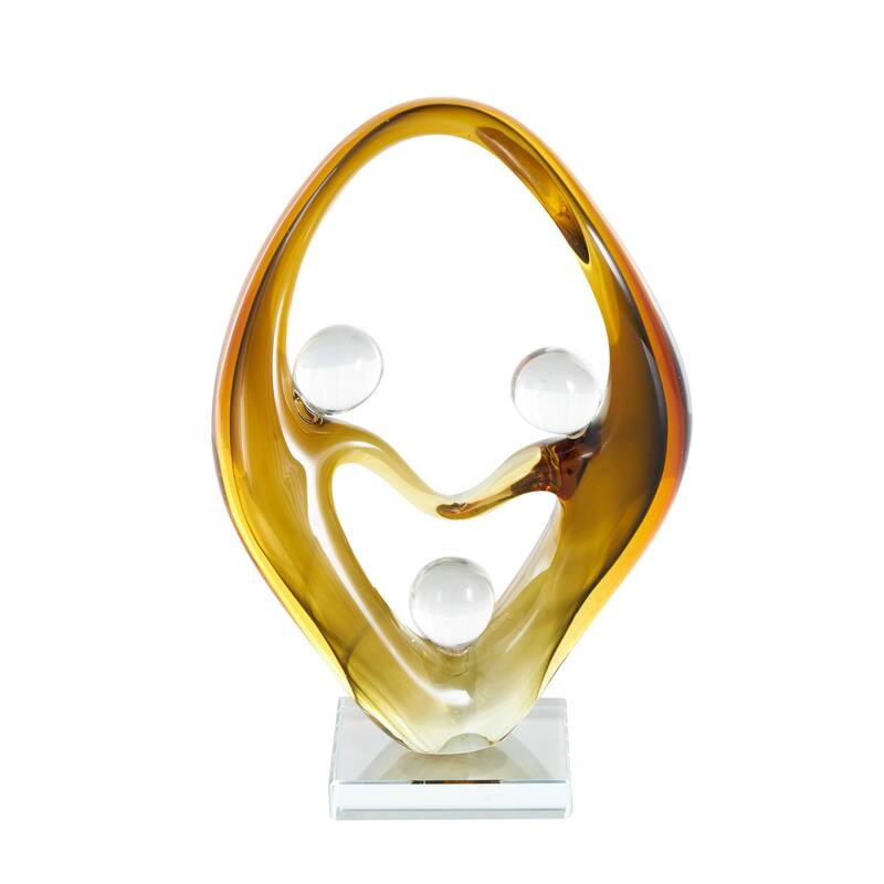 Orange Glass Curved Cutout Abstract Decorative Sculpture with 3 Small Orbs