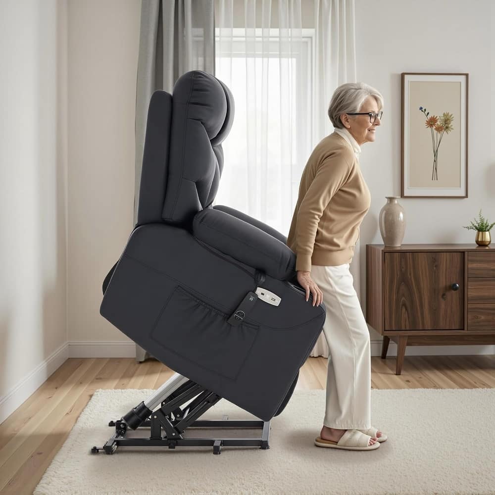 MCombo Wide Power Lift Recliner Chair with Extended Footrest for Big Elderly People, Faux Leather R7289