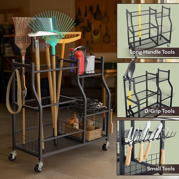 Garage Garden Tool Organizer Yard Tool Storage Rack with Slots for