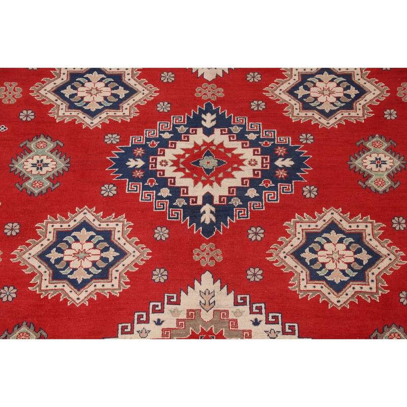 Geometric Red Kazak Oriental Area Rug Hand-Knotted Wool Carpet - 8'3"x 10'0"