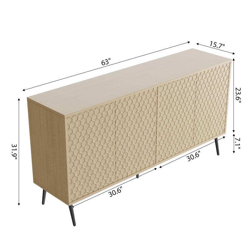 63" Modern Sideboard With 5 Stable Legs And 4 Adjustable Shelves,Buffet Cabinet