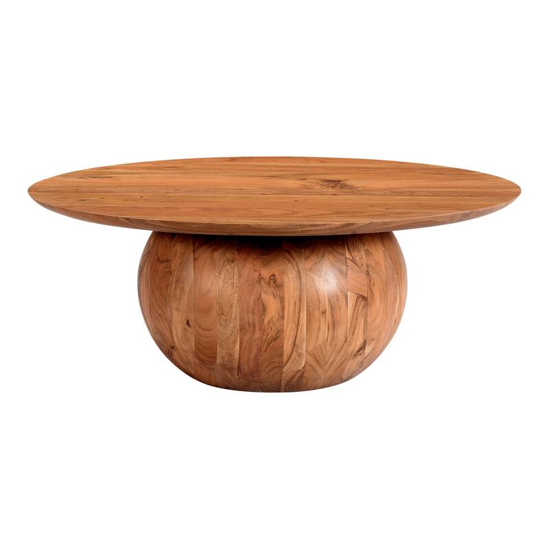 NADAAL STUDIOS Pia Coffee Table, Round, Solid Acacia Wood, Handcrafted, Natural Wood Grain & Knots, Small, Black - Natural