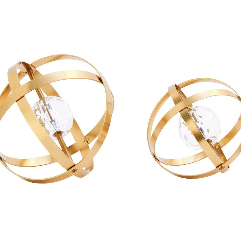 Gold or Silver Metal Orb Geometric Decorative Sculpture with Acrylic Center (Set of 3)