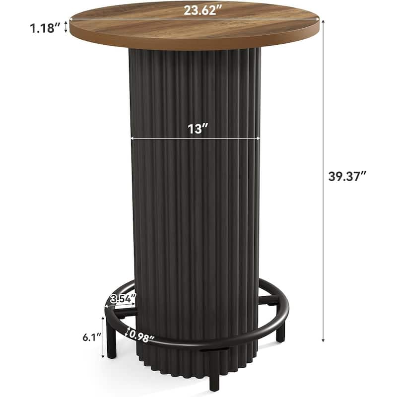 39.4" H Round Bar Table with Metal Footrest, Small Pub Cocktail Tables for Dining, Cafe, Living Room, Apartment, Balcony