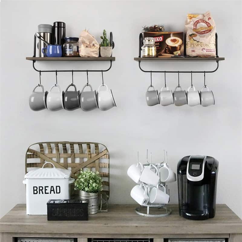 Floating Wall Shelves for Kitchen Bathroom Coffee Nook - 2"D x 17"W x 5.9"H