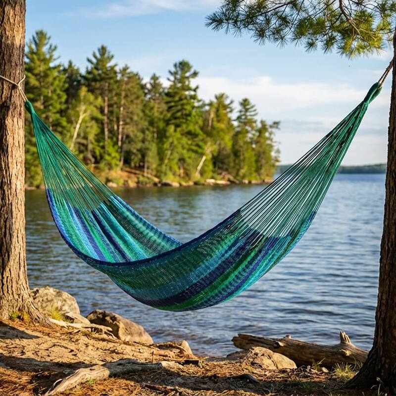 Mayan Family Hammock XXL Blue Handwoven Thick Cord - 880-lb. Capacity